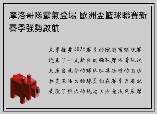 摩洛哥隊霸氣登場 歐洲盃籃球聯賽新賽季強勢啟航